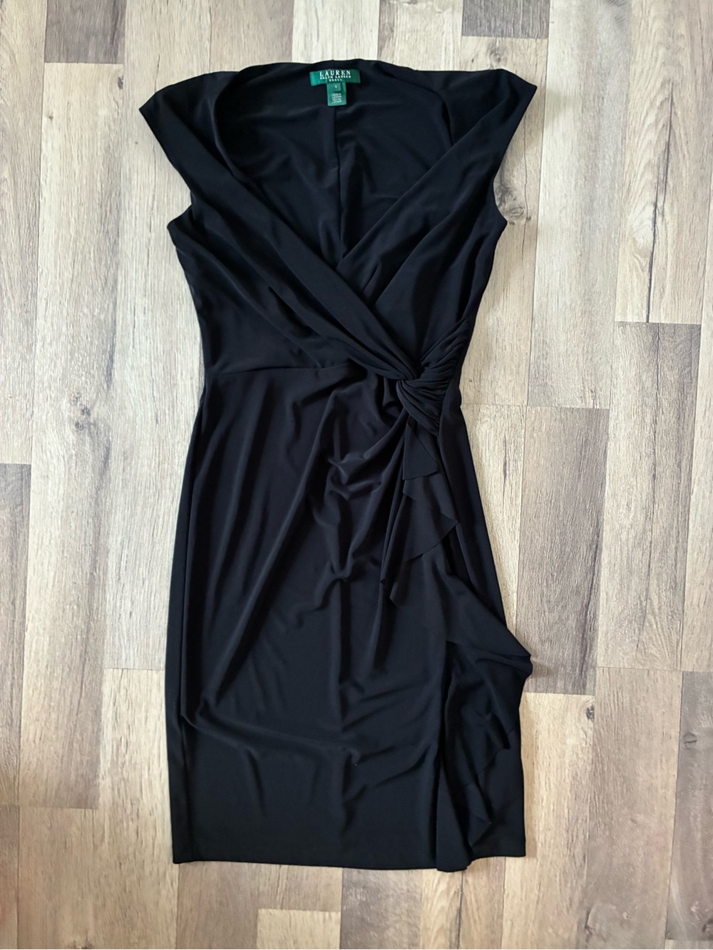Lauren Ralph Lauren Black Draped Knot Midi Dress